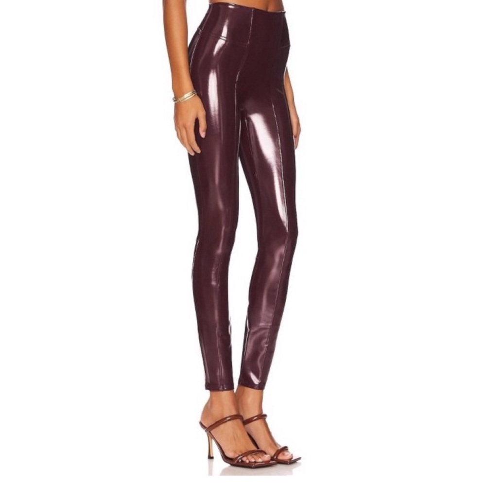 NEW SPANX Faux Patent Leather leggings Burgundy S